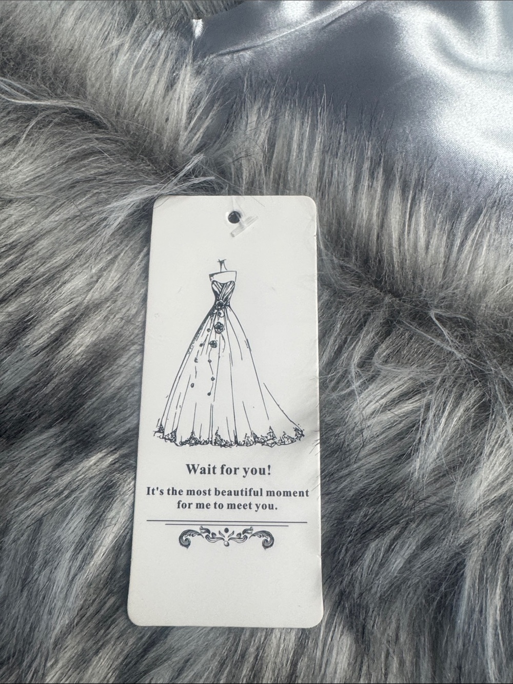 Gray Faux Fur Stole with Decorative Brooch